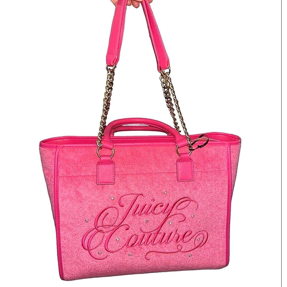 JUICY COUTURE Velour Juicy Beach Couture Tote in Hot Pink Flash - Large …
